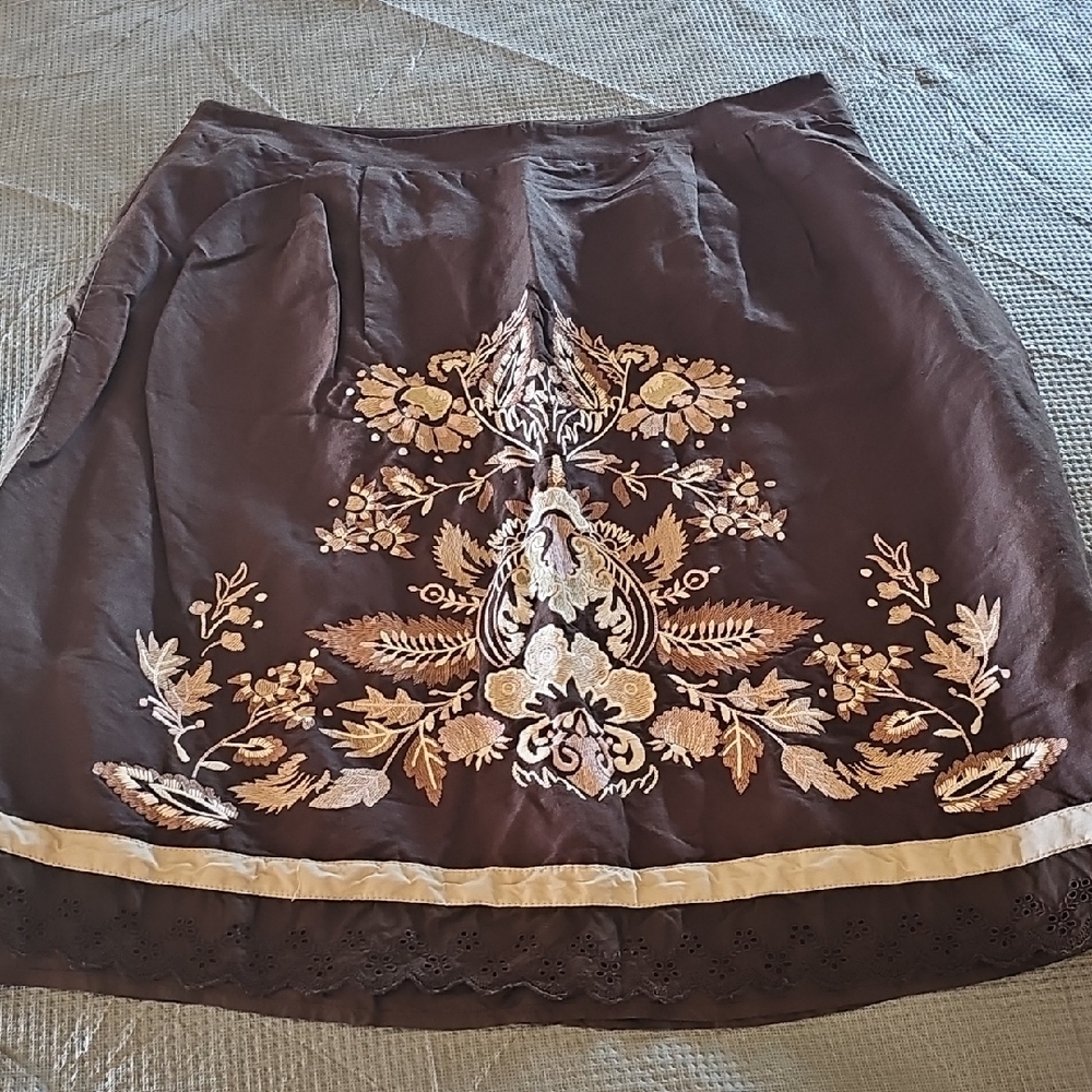 Ann Taylor Brown Cream Embellished Bubble Mini Skirt